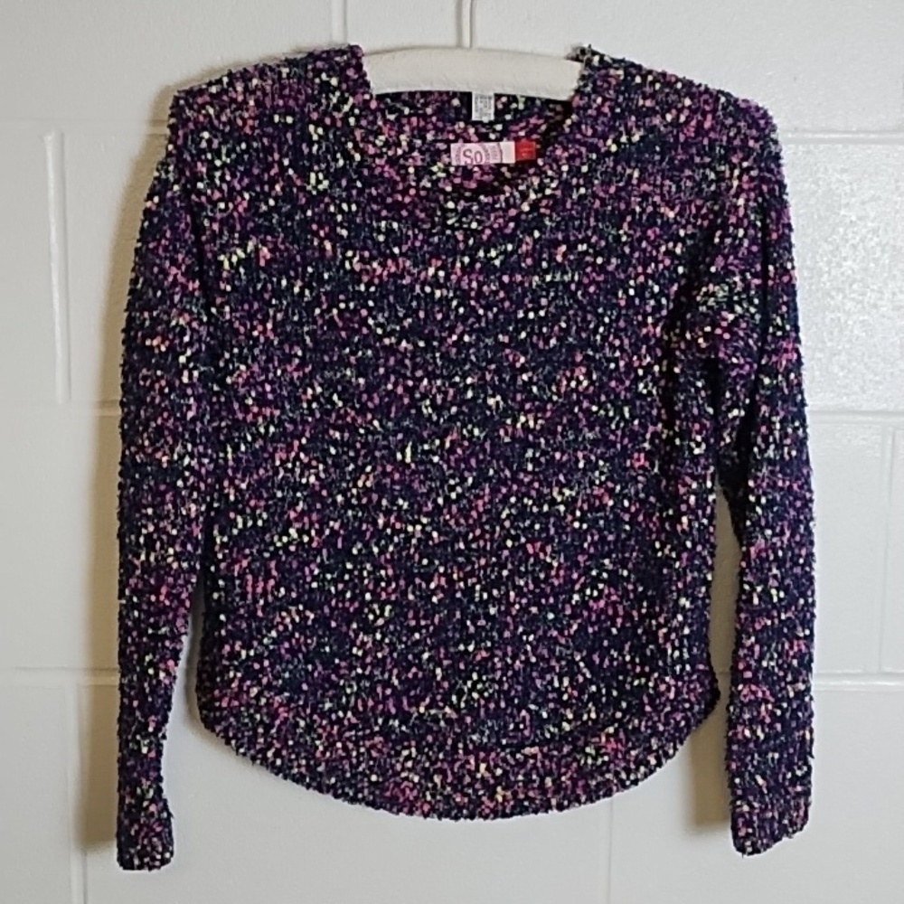 SO Soft Multi Colored Girls Sweater Navy Pink Lime Large 10/12